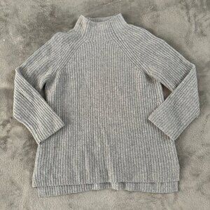 Talbots 100% Cashmere Mock Neck Ribbed Sweater Women's LARGE Gray